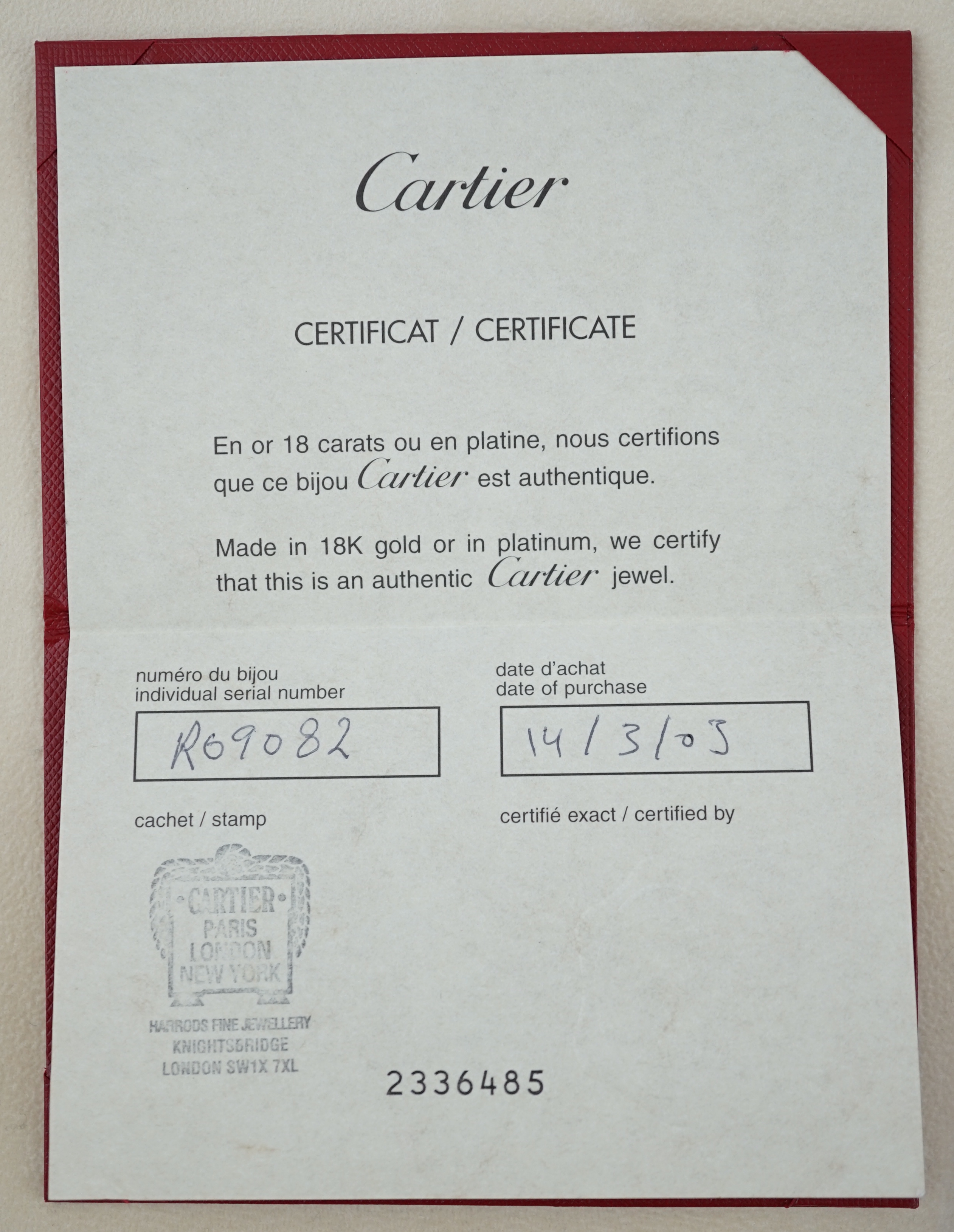 A modern Cartier 18ct white gold and diamond line choker necklace, with Cartier box and certificate dated 14/3/03